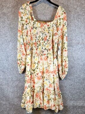 1.STATE Floral Smocked Mini Dress 1X NWT Boho Flowy Long Sleeve 🎀